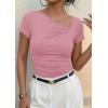 image:imagePRETTYGARDEN Womens 2026 Summer Asymmetrical Y2K Tops Trendy Ribbed Short Sleeve Fitted Tee Shirts Spring Fashion ClothingPink