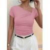 image:imagePRETTYGARDEN Womens 2026 Summer Asymmetrical Y2K Tops Trendy Ribbed Short Sleeve Fitted Tee Shirts Spring Fashion ClothingPink