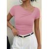 image:imagePRETTYGARDEN Womens 2026 Summer Asymmetrical Y2K Tops Trendy Ribbed Short Sleeve Fitted Tee Shirts Spring Fashion ClothingPink