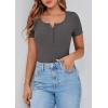 image:imagePRETTYGARDEN Womens 2026 Summer Short Sleeve Tops Ribbed Henley Button Slim Fit Basic Casual T Shirts Blouse Fashion ClothingCharcoal