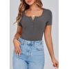 image:imagePRETTYGARDEN Womens 2026 Summer Short Sleeve Tops Ribbed Henley Button Slim Fit Basic Casual T Shirts Blouse Fashion ClothingCharcoal