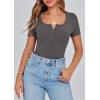 image:imagePRETTYGARDEN Womens 2026 Summer Short Sleeve Tops Ribbed Henley Button Slim Fit Basic Casual T Shirts Blouse Fashion ClothingCharcoal
