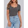 image:imagePRETTYGARDEN Womens 2026 Summer Short Sleeve Tops Ribbed Henley Button Slim Fit Basic Casual T Shirts Blouse Fashion ClothingCharcoal