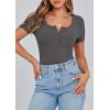 image:imagePRETTYGARDEN Womens 2026 Summer Short Sleeve Tops Ribbed Henley Button Slim Fit Basic Casual T Shirts Blouse Fashion ClothingCharcoal