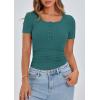 image:imagePRETTYGARDEN Womens 2026 Summer Short Sleeve Tops Ribbed Henley Button Slim Fit Basic Casual T Shirts Blouse Fashion ClothingLake Blue