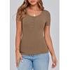 image:imagePRETTYGARDEN Womens 2026 Summer Short Sleeve Tops Ribbed Henley Button Slim Fit Basic Casual T Shirts Blouse Fashion ClothingLight Brown