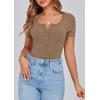 image:imagePRETTYGARDEN Womens 2026 Summer Short Sleeve Tops Ribbed Henley Button Slim Fit Basic Casual T Shirts Blouse Fashion ClothingLight Brown