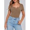 image:imagePRETTYGARDEN Womens 2026 Summer Short Sleeve Tops Ribbed Henley Button Slim Fit Basic Casual T Shirts Blouse Fashion ClothingLight Brown