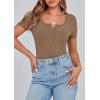 image:imagePRETTYGARDEN Womens 2026 Summer Short Sleeve Tops Ribbed Henley Button Slim Fit Basic Casual T Shirts Blouse Fashion ClothingLight Brown