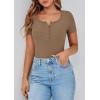 image:imagePRETTYGARDEN Womens 2026 Summer Short Sleeve Tops Ribbed Henley Button Slim Fit Basic Casual T Shirts Blouse Fashion ClothingLight Brown