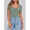 image:imagePRETTYGARDEN Womens 2026 Summer Short Sleeve Tops Ribbed Henley Button Slim Fit Basic Casual T Shirts Blouse Fashion ClothingLight Green