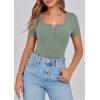 image:imagePRETTYGARDEN Womens 2026 Summer Short Sleeve Tops Ribbed Henley Button Slim Fit Basic Casual T Shirts Blouse Fashion ClothingLight Green