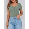 image:imagePRETTYGARDEN Womens 2026 Summer Short Sleeve Tops Ribbed Henley Button Slim Fit Basic Casual T Shirts Blouse Fashion ClothingLight Green