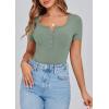 image:imagePRETTYGARDEN Womens 2026 Summer Short Sleeve Tops Ribbed Henley Button Slim Fit Basic Casual T Shirts Blouse Fashion ClothingLight Green