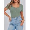image:imagePRETTYGARDEN Womens 2026 Summer Short Sleeve Tops Ribbed Henley Button Slim Fit Basic Casual T Shirts Blouse Fashion ClothingLight Green