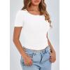 image:imagePRETTYGARDEN Womens 2026 Summer Short Sleeve Tops Ribbed Henley Button Slim Fit Basic Casual T Shirts Blouse Fashion ClothingWhite