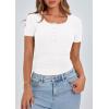 image:imagePRETTYGARDEN Womens 2026 Summer Short Sleeve Tops Ribbed Henley Button Slim Fit Basic Casual T Shirts Blouse Fashion ClothingWhite