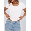 image:imagePRETTYGARDEN Womens 2026 Summer Short Sleeve Tops Ribbed Henley Button Slim Fit Basic Casual T Shirts Blouse Fashion ClothingWhite