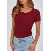 image:imagePRETTYGARDEN Womens 2026 Summer Short Sleeve Tops Ribbed Henley Button Slim Fit Basic Casual T Shirts Blouse Fashion ClothingWine Red
