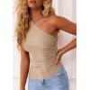 image:imagePRETTYGARDEN Womens 2026 Summer Y2K Tops Sleeveless One Shoulder Slim Fit Shirts Ruched Knit Asymmetrical Top BlouseApricot
