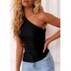image:imagePRETTYGARDEN Womens 2026 Summer Y2K Tops Sleeveless One Shoulder Slim Fit Shirts Ruched Knit Asymmetrical Top BlouseBlack