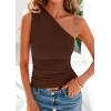 image:imagePRETTYGARDEN Womens 2026 Summer Y2K Tops Sleeveless One Shoulder Slim Fit Shirts Ruched Knit Asymmetrical Top BlouseBrown