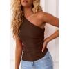 image:imagePRETTYGARDEN Womens 2026 Summer Y2K Tops Sleeveless One Shoulder Slim Fit Shirts Ruched Knit Asymmetrical Top BlouseBrown