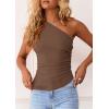 image:imagePRETTYGARDEN Womens 2026 Summer Y2K Tops Sleeveless One Shoulder Slim Fit Shirts Ruched Knit Asymmetrical Top BlouseCoffee