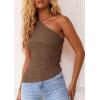 image:imagePRETTYGARDEN Womens 2026 Summer Y2K Tops Sleeveless One Shoulder Slim Fit Shirts Ruched Knit Asymmetrical Top BlouseCoffee