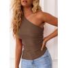 image:imagePRETTYGARDEN Womens 2026 Summer Y2K Tops Sleeveless One Shoulder Slim Fit Shirts Ruched Knit Asymmetrical Top BlouseCoffee