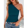 image:imagePRETTYGARDEN Womens 2026 Summer Y2K Tops Sleeveless One Shoulder Slim Fit Shirts Ruched Knit Asymmetrical Top BlouseDark Blue