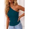 image:imagePRETTYGARDEN Womens 2026 Summer Y2K Tops Sleeveless One Shoulder Slim Fit Shirts Ruched Knit Asymmetrical Top BlouseDark Blue