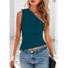 image:imagePRETTYGARDEN Womens 2026 Summer Y2K Tops Sleeveless One Shoulder Slim Fit Shirts Ruched Knit Asymmetrical Top BlouseDark Blue