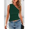 image:imagePRETTYGARDEN Womens 2026 Summer Y2K Tops Sleeveless One Shoulder Slim Fit Shirts Ruched Knit Asymmetrical Top BlouseDark Green