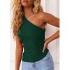 image:imagePRETTYGARDEN Womens 2026 Summer Y2K Tops Sleeveless One Shoulder Slim Fit Shirts Ruched Knit Asymmetrical Top BlouseDark Green