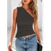 image:imagePRETTYGARDEN Womens 2026 Summer Y2K Tops Sleeveless One Shoulder Slim Fit Shirts Ruched Knit Asymmetrical Top BlouseDark Grey
