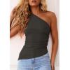 image:imagePRETTYGARDEN Womens 2026 Summer Y2K Tops Sleeveless One Shoulder Slim Fit Shirts Ruched Knit Asymmetrical Top BlouseDark Grey
