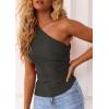 image:imagePRETTYGARDEN Womens 2026 Summer Y2K Tops Sleeveless One Shoulder Slim Fit Shirts Ruched Knit Asymmetrical Top BlouseDark Grey