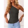 image:imagePRETTYGARDEN Womens 2026 Summer Y2K Tops Sleeveless One Shoulder Slim Fit Shirts Ruched Knit Asymmetrical Top BlouseDark Grey