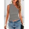 image:imagePRETTYGARDEN Womens 2026 Summer Y2K Tops Sleeveless One Shoulder Slim Fit Shirts Ruched Knit Asymmetrical Top BlouseGrey