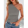 image:imagePRETTYGARDEN Womens 2026 Summer Y2K Tops Sleeveless One Shoulder Slim Fit Shirts Ruched Knit Asymmetrical Top BlouseGrey