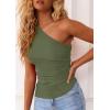 image:imagePRETTYGARDEN Womens 2026 Summer Y2K Tops Sleeveless One Shoulder Slim Fit Shirts Ruched Knit Asymmetrical Top BlouseGrey Green