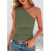 image:imagePRETTYGARDEN Womens 2026 Summer Y2K Tops Sleeveless One Shoulder Slim Fit Shirts Ruched Knit Asymmetrical Top BlouseGrey Green