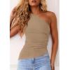 image:imagePRETTYGARDEN Womens 2026 Summer Y2K Tops Sleeveless One Shoulder Slim Fit Shirts Ruched Knit Asymmetrical Top BlouseKhaki