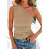 image:imagePRETTYGARDEN Womens 2026 Summer Y2K Tops Sleeveless One Shoulder Slim Fit Shirts Ruched Knit Asymmetrical Top BlouseKhaki