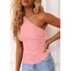 image:imagePRETTYGARDEN Womens 2026 Summer Y2K Tops Sleeveless One Shoulder Slim Fit Shirts Ruched Knit Asymmetrical Top BlousePink