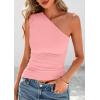 image:imagePRETTYGARDEN Womens 2026 Summer Y2K Tops Sleeveless One Shoulder Slim Fit Shirts Ruched Knit Asymmetrical Top BlousePink