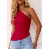 image:imagePRETTYGARDEN Womens 2026 Summer Y2K Tops Sleeveless One Shoulder Slim Fit Shirts Ruched Knit Asymmetrical Top BlouseRed