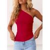 image:imagePRETTYGARDEN Womens 2026 Summer Y2K Tops Sleeveless One Shoulder Slim Fit Shirts Ruched Knit Asymmetrical Top BlouseRed