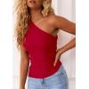 image:imagePRETTYGARDEN Womens 2026 Summer Y2K Tops Sleeveless One Shoulder Slim Fit Shirts Ruched Knit Asymmetrical Top BlouseRed